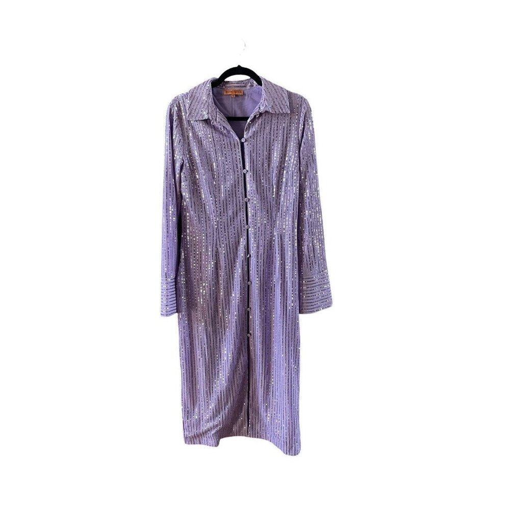 New Stine Goya Sonja Sequin Long Sleeve Button-Up Midi Shirtdress Size M - Picture 5 of 16